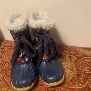 Blue and Red Winter Boots